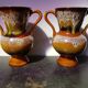 Pair of old Sarreguemines vase Hawaii model vintage multicolor ceramic