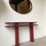 Red lacquered console and its mirror from the 80s