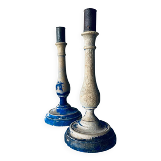 Pair of old patinated candlesticks