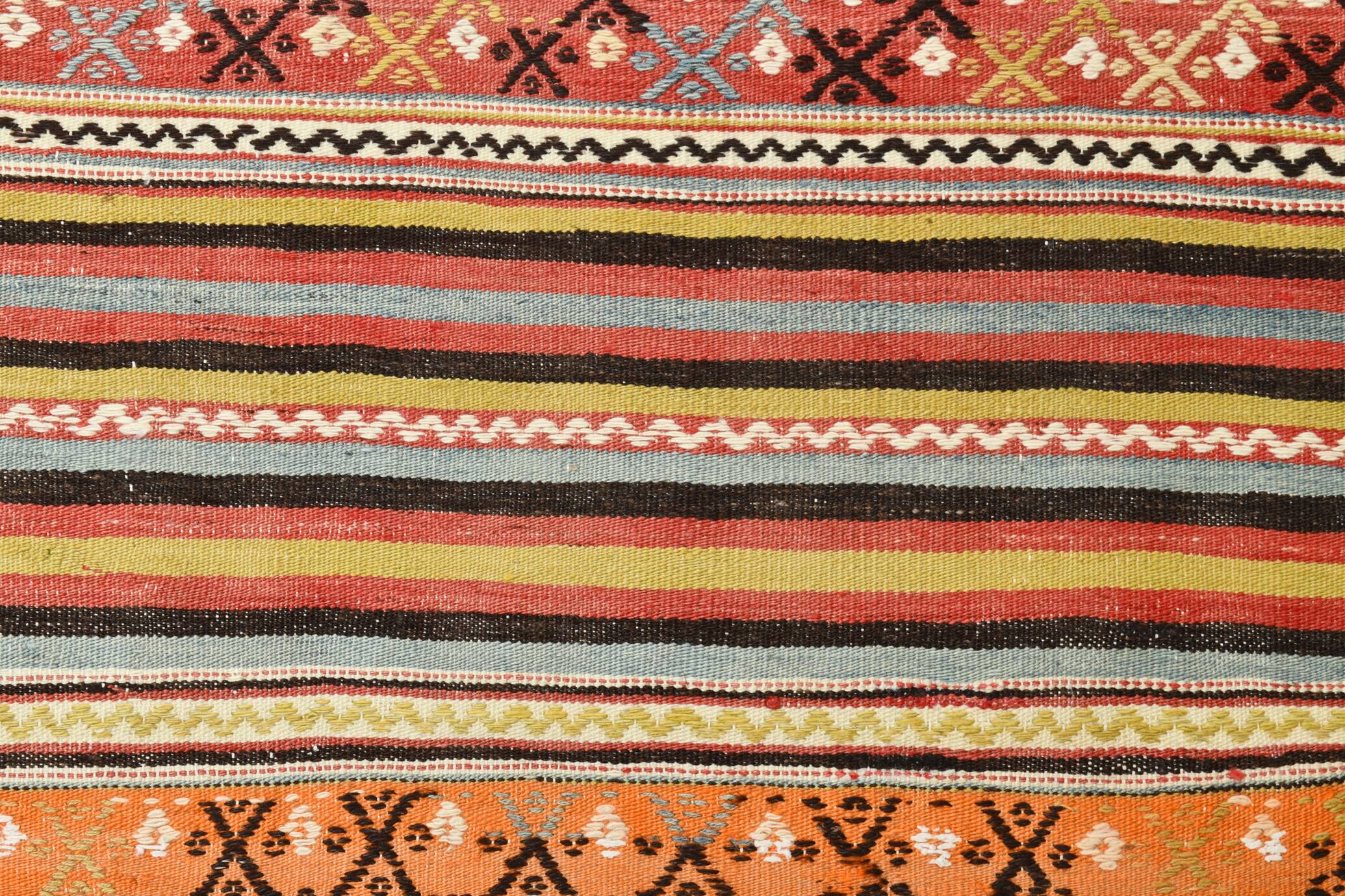 5x6 Vintage Red & Orange Striped Kilim Rug, 163x193Cm