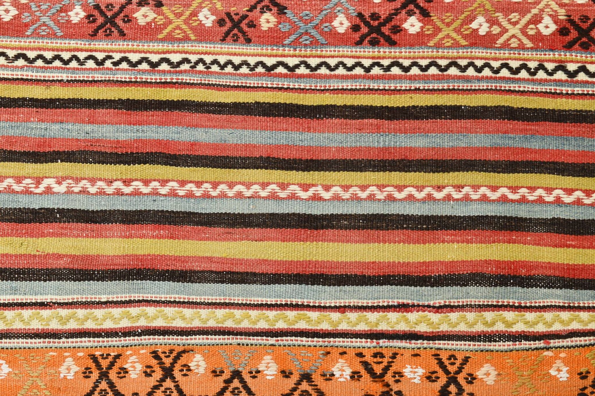 5x6 Vintage Red & Orange Striped Kilim Rug, 163x193Cm