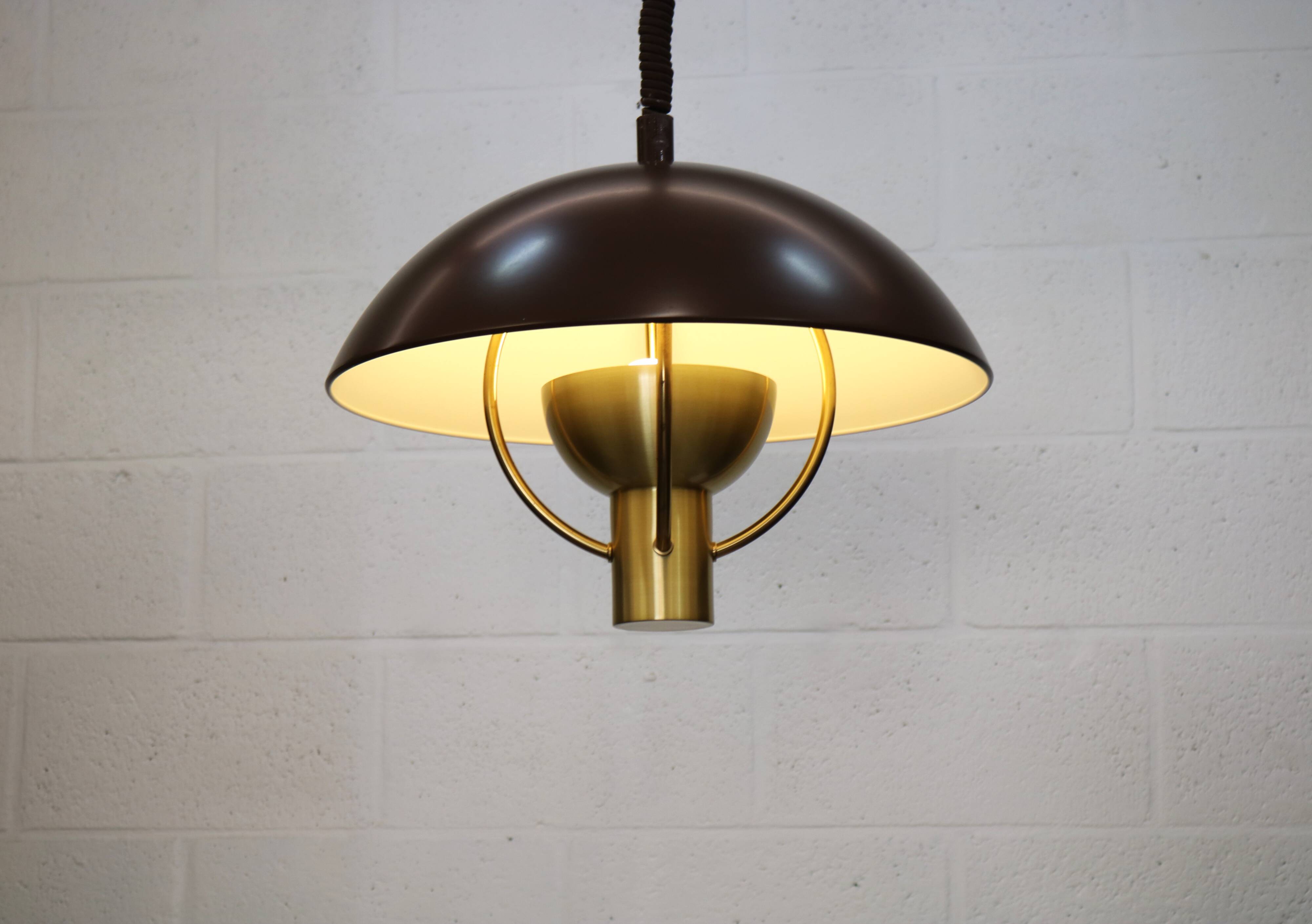 Fog and Morup Mid Century Modern Brass Pendant Lamp, Danish 1960s Brown XL