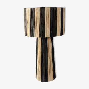 Striped raffia table lamp