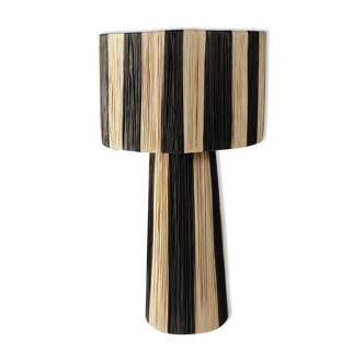 Striped raffia table lamp