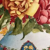 Vintage watercolor with roses in earthenware vase with angel