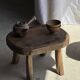 Small stool, oval solid teak accent stool with a two-tone seat.