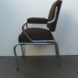 Space age designer armchair with chrome base and brown fabrics vintage 1960