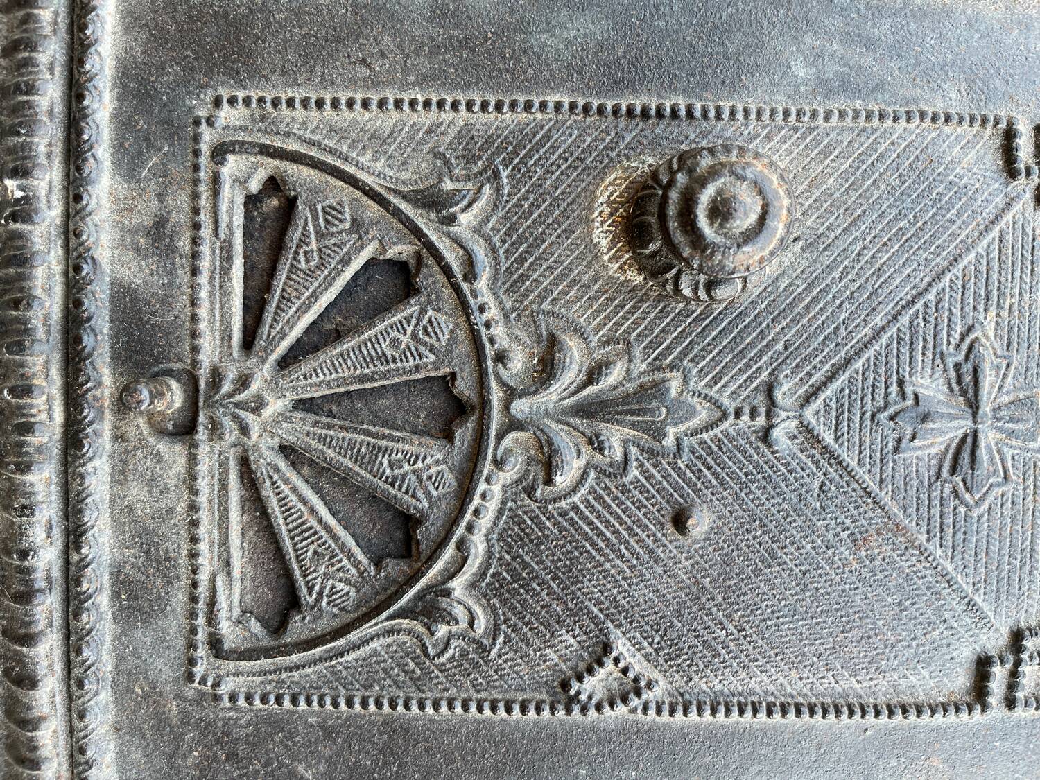 Old 19th century cast iron oven door or fireplace