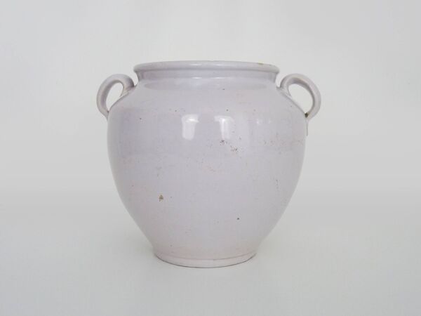 Pot à confit blanc vernissé, sud ouest de la France. Pot de conservation. Pyrénées XIXème