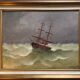 19th century HST painting "Boat in heavy weather" signed C. Lion + frame