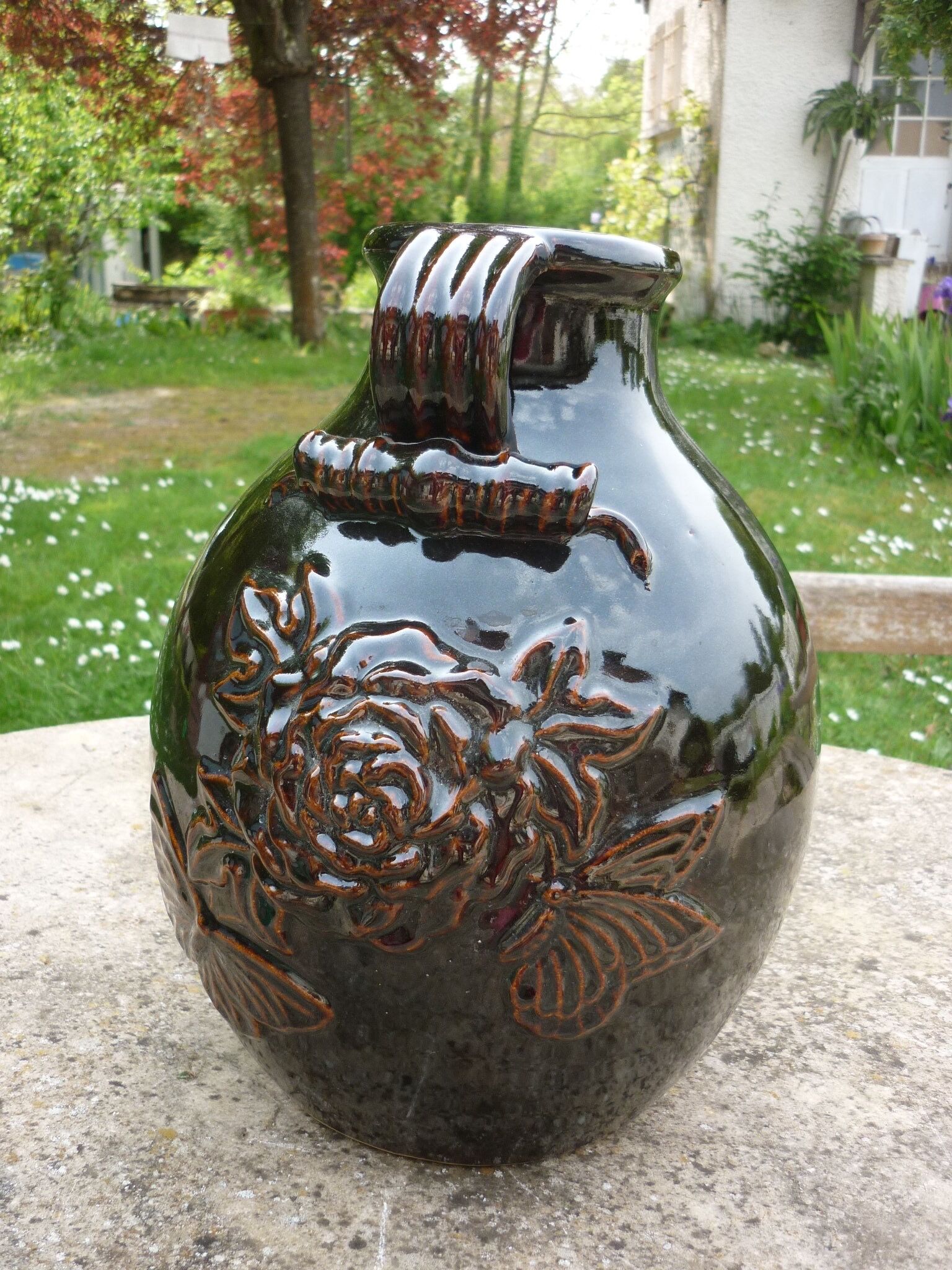 Dark brown ceramic potiche