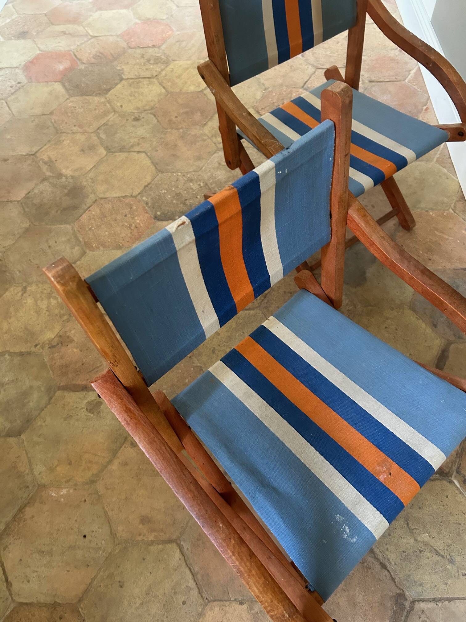 Children's folding armchair in wood and canvas