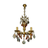 Lustre 4 lumières bronze et pampilles