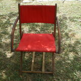 Folding armchair in wood and vintage canvas
