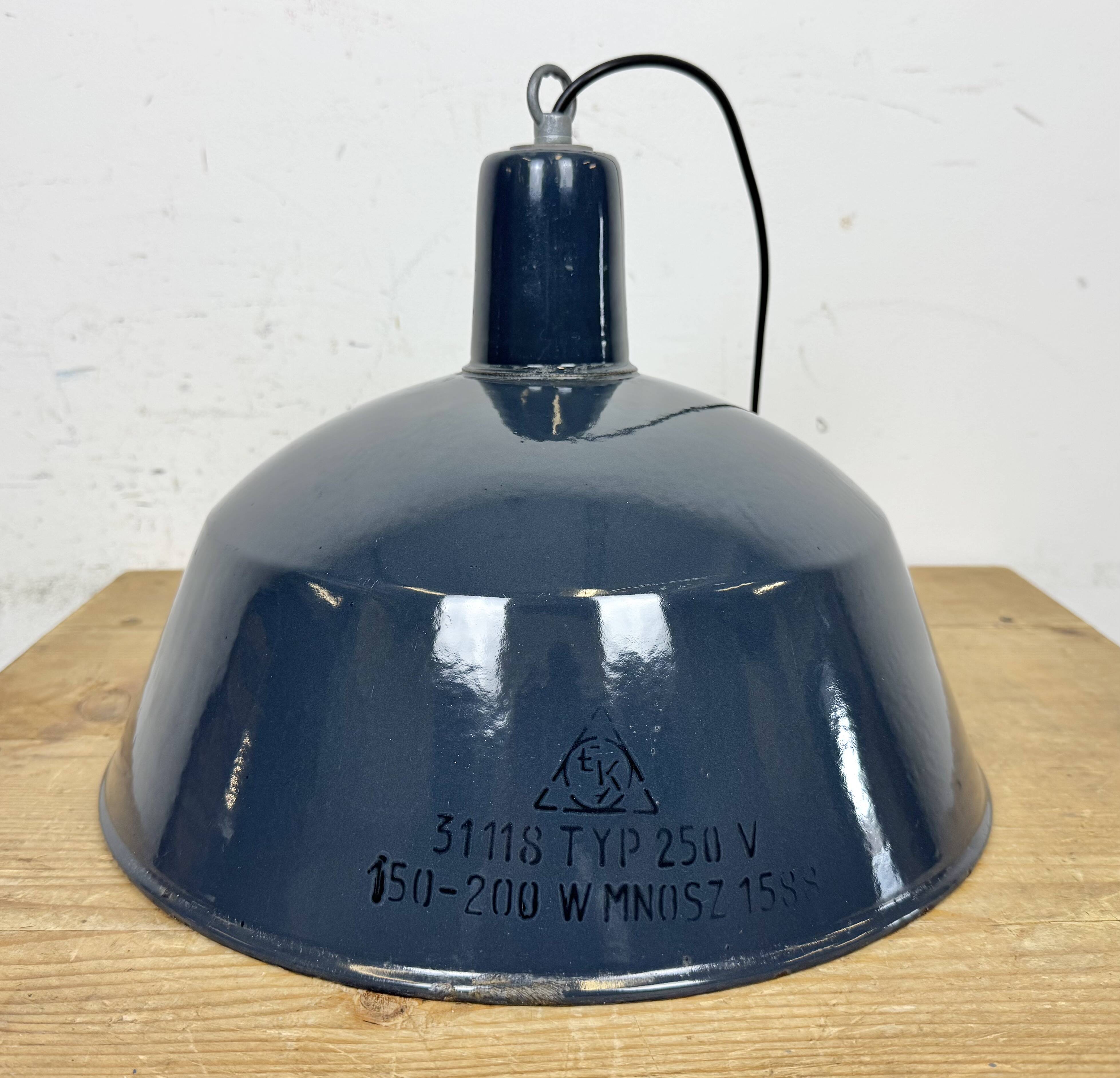 Industrial dark blue enamel pendant lamp from emax, 1960s