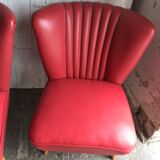 1960s vintage lounge set in purple vinyl — 2-seater sofa and 2 armchairs