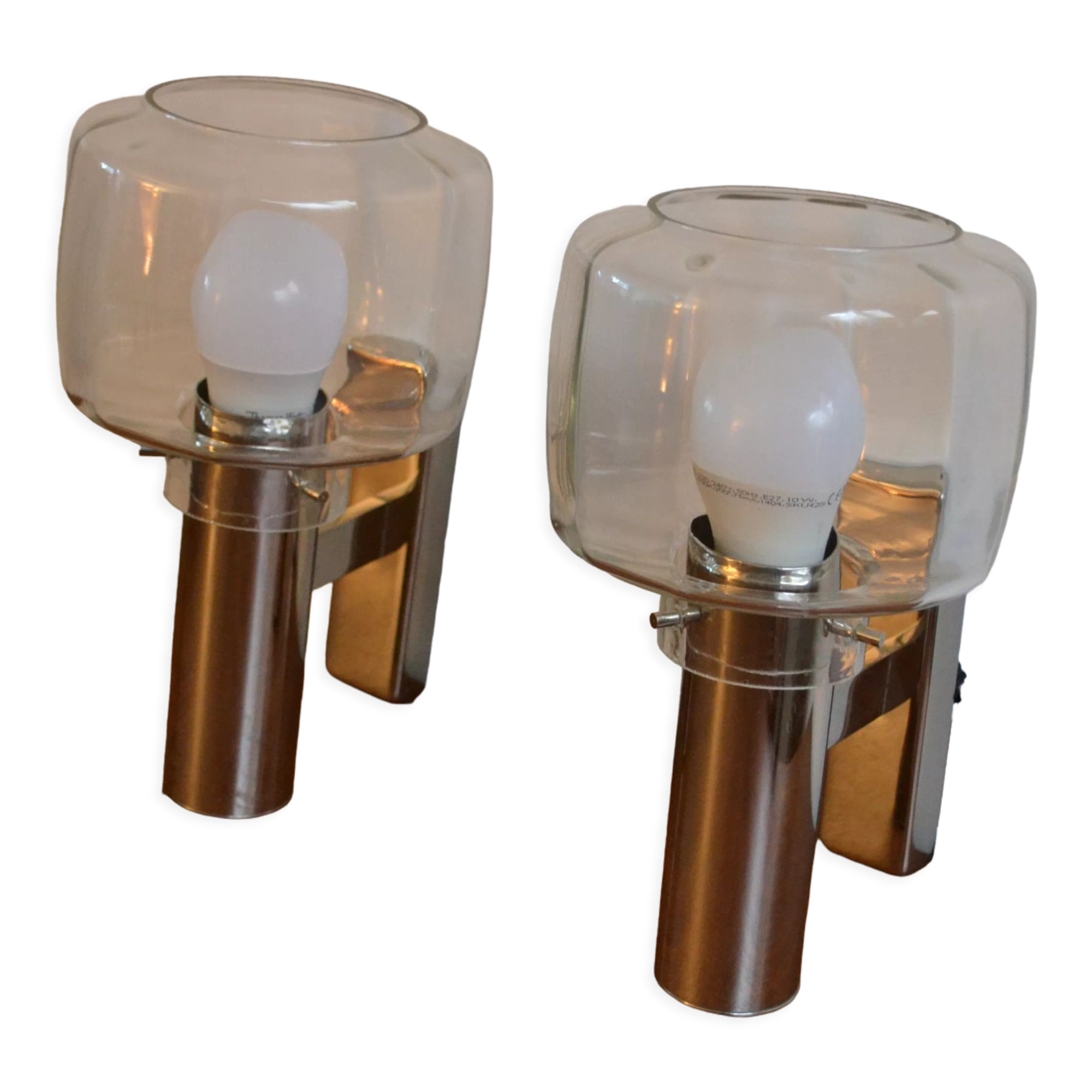 Paire d'appliques Maison Sciolari chrome verre années 60/70