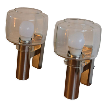 Pair of wall lamps Maison Sciolari chrome glass 60/70s