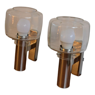 Pair of wall lamps Maison Sciolari chrome glass 60/70s