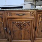 Solid wood carved sideboard with marble top, Art Nouveau style