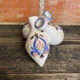 Antique vase with 3 soliflores, chiseled & painted ceramic, vintage