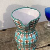 Robert Picault pitcher in green ceramic Vallauris checkered 1960