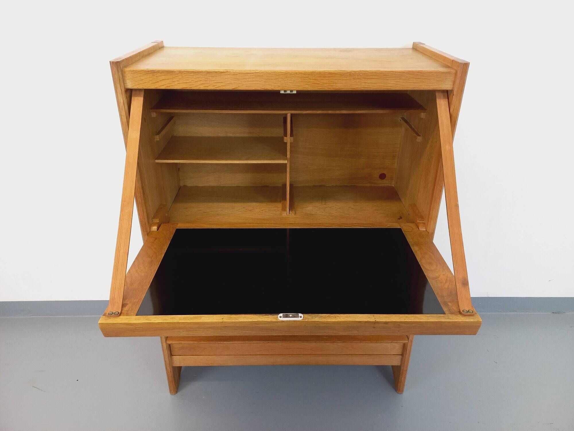 Vintage Guillerme and Chambron secretary desk in solid oak from the 50s and 60s