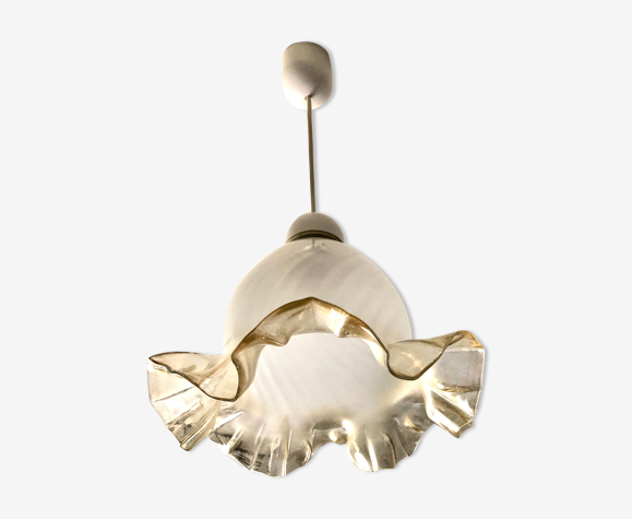 Suspension verre dépoli à volants beige 1960