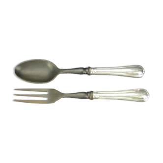 Christofle, Spatours, silver-plated salad serving set with ebony.