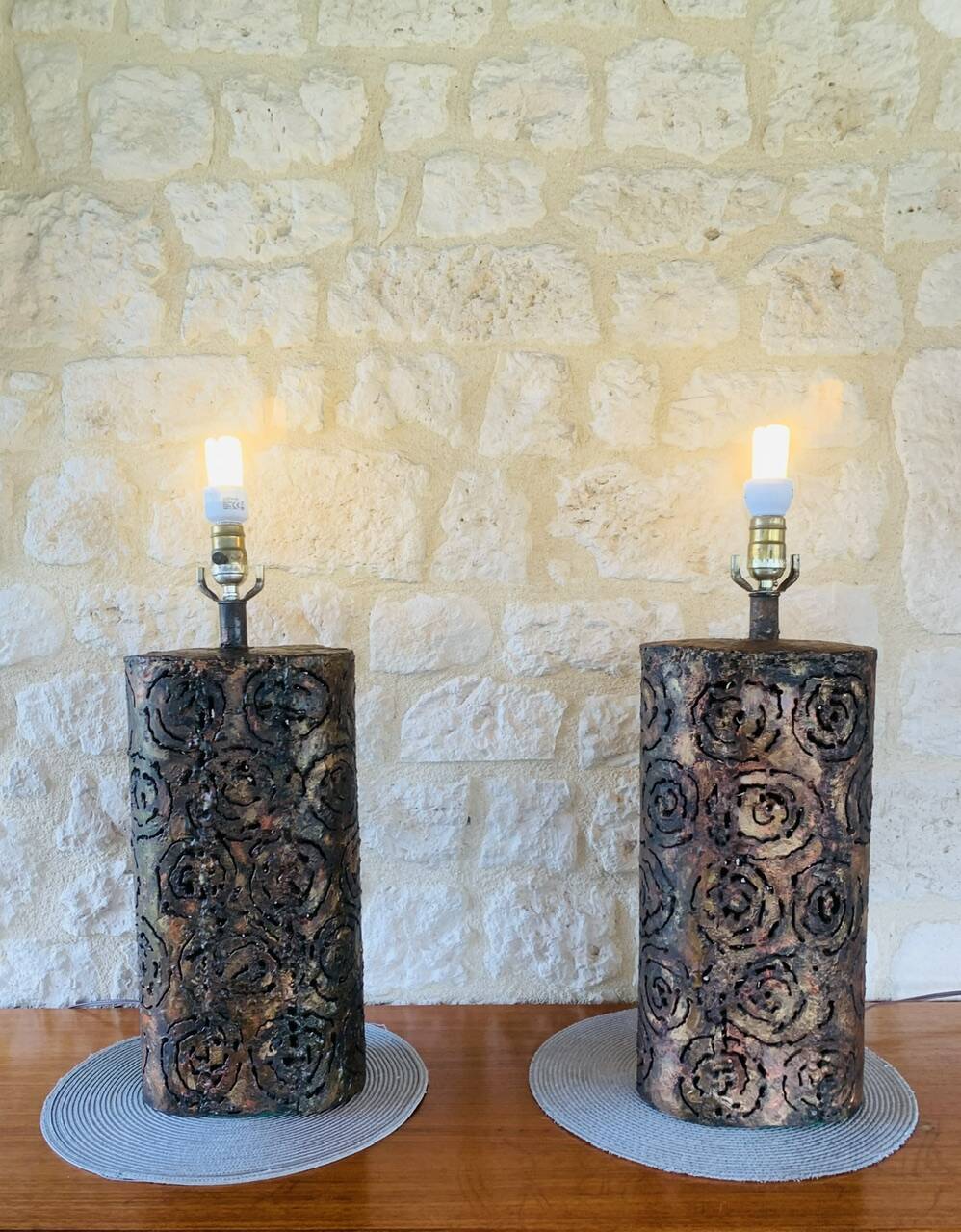 Pair of Brutalist table lamps by Irv Bramberg, 1960s