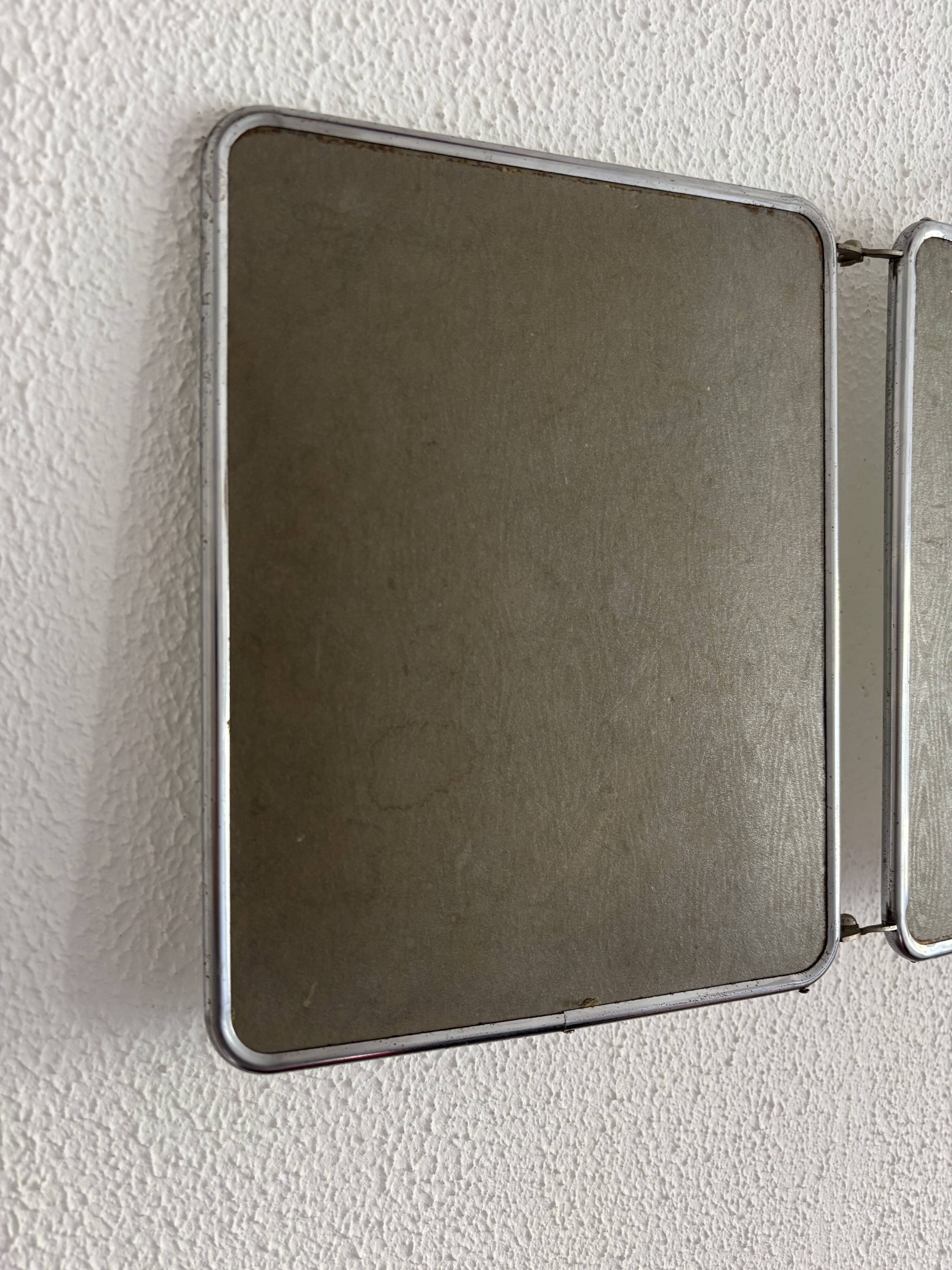 Miroir vintage 1960 triptyque barbier argenté Arpin - 28 x 70 cm