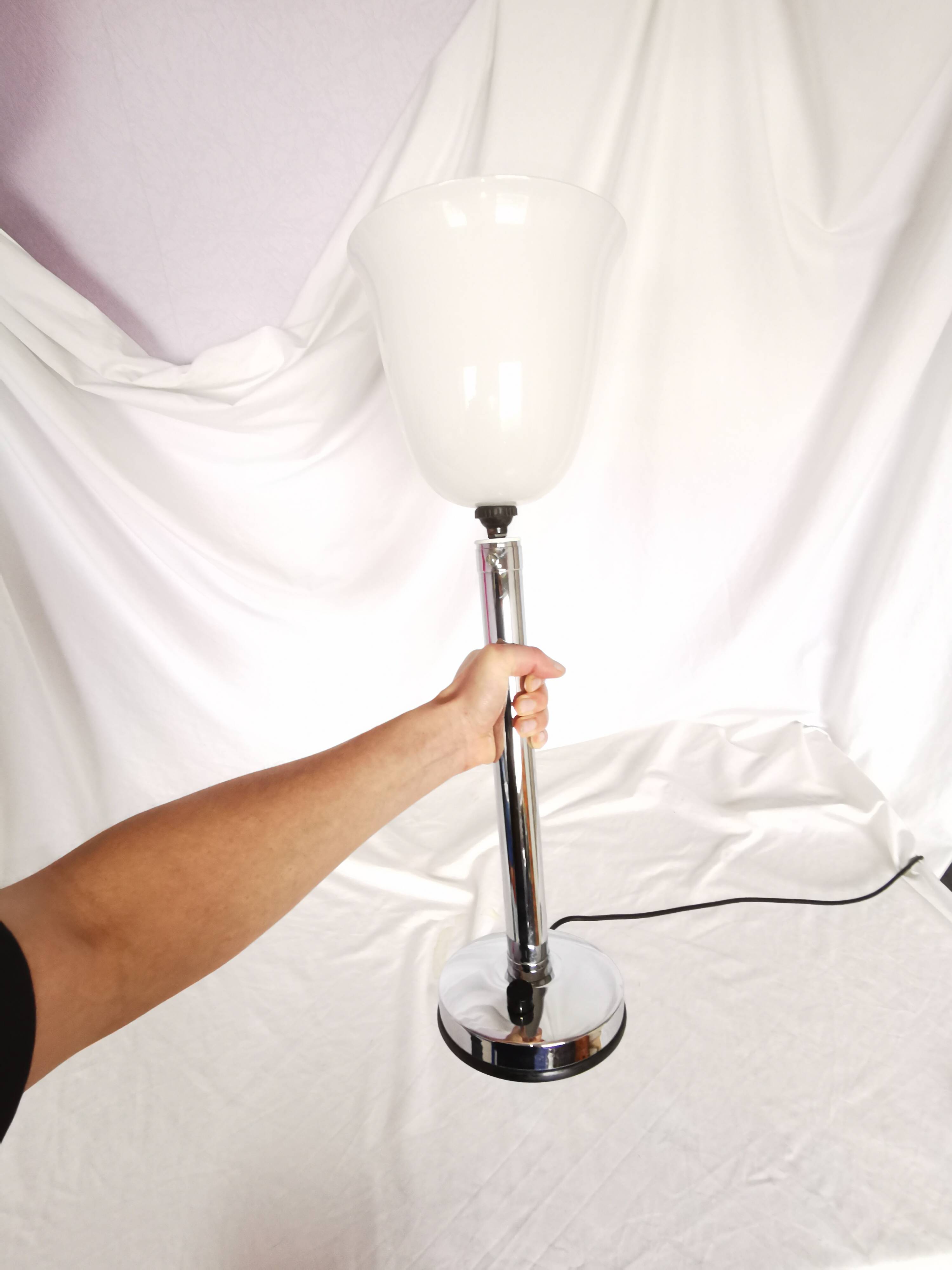 Large chrome and opaline lamp, Mazda and Ferdinand Solere, France, 1970