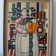 Composition moderne française, peinture à l'huile encadrée, années 1960