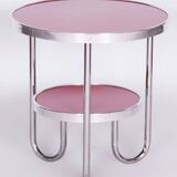 Restored Bauhaus Small Table, Kovona, Spruce, Chrome, Czechia, 1930s