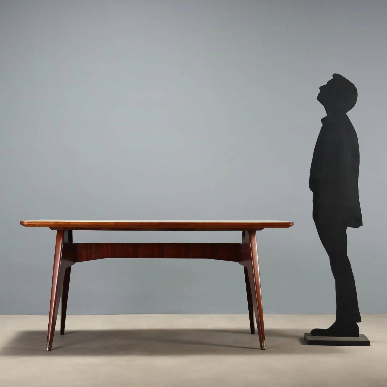 Vintage table in exotic wood and glass, Italian design, 1950s-1960s.