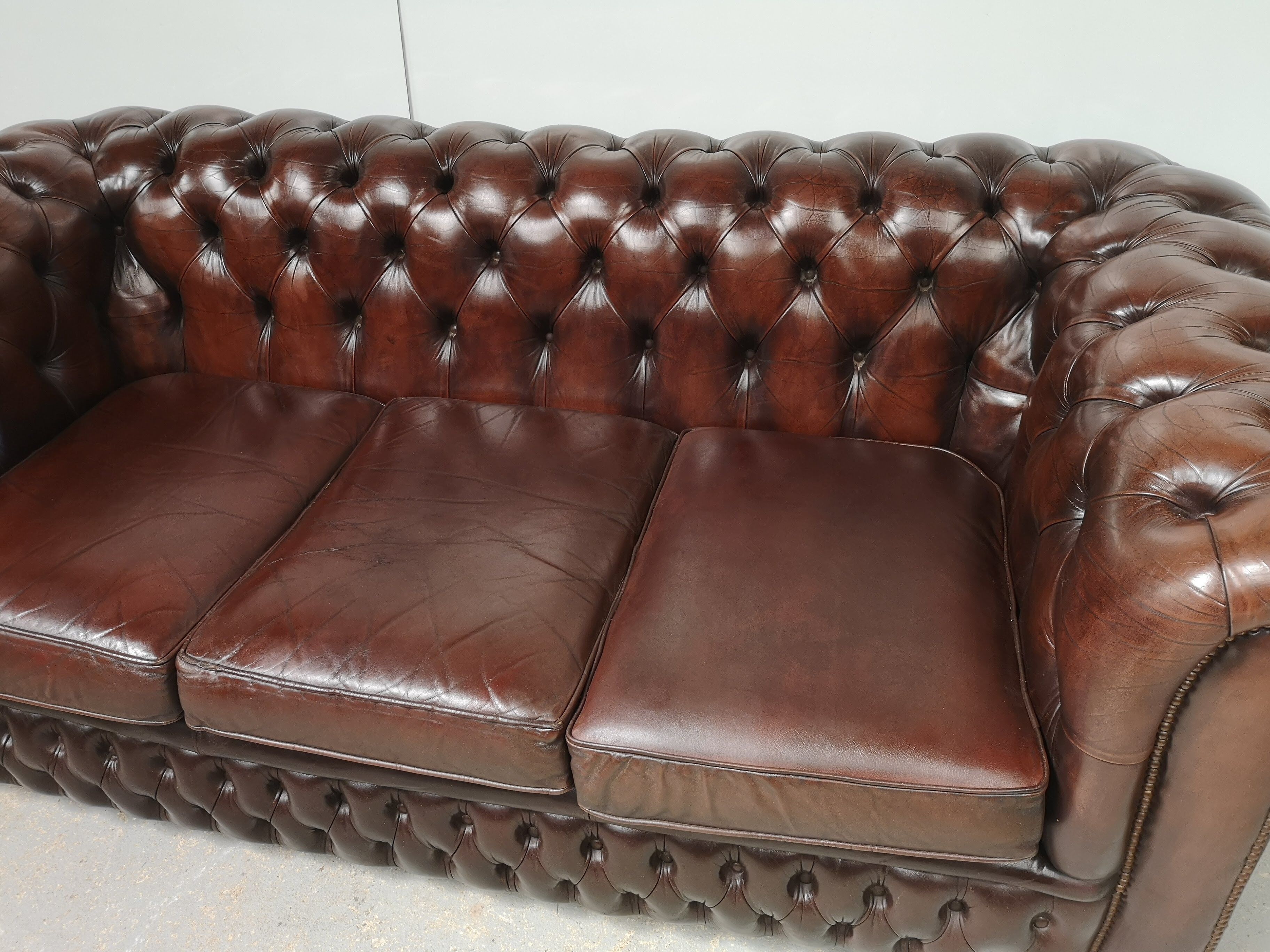 Sofa chesterfield brown leather three seater English
