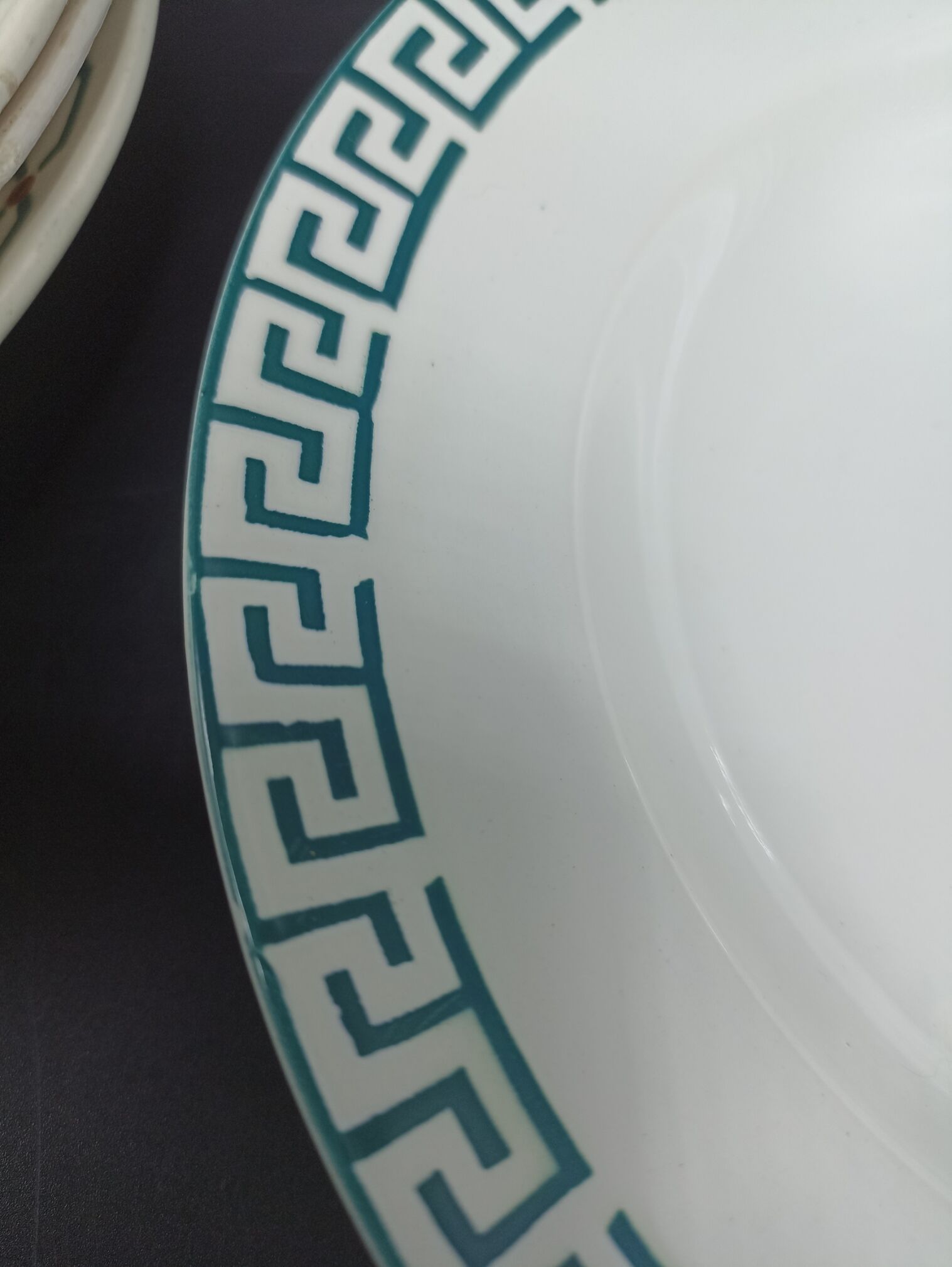 Mismatched set of old plates + dish - Green