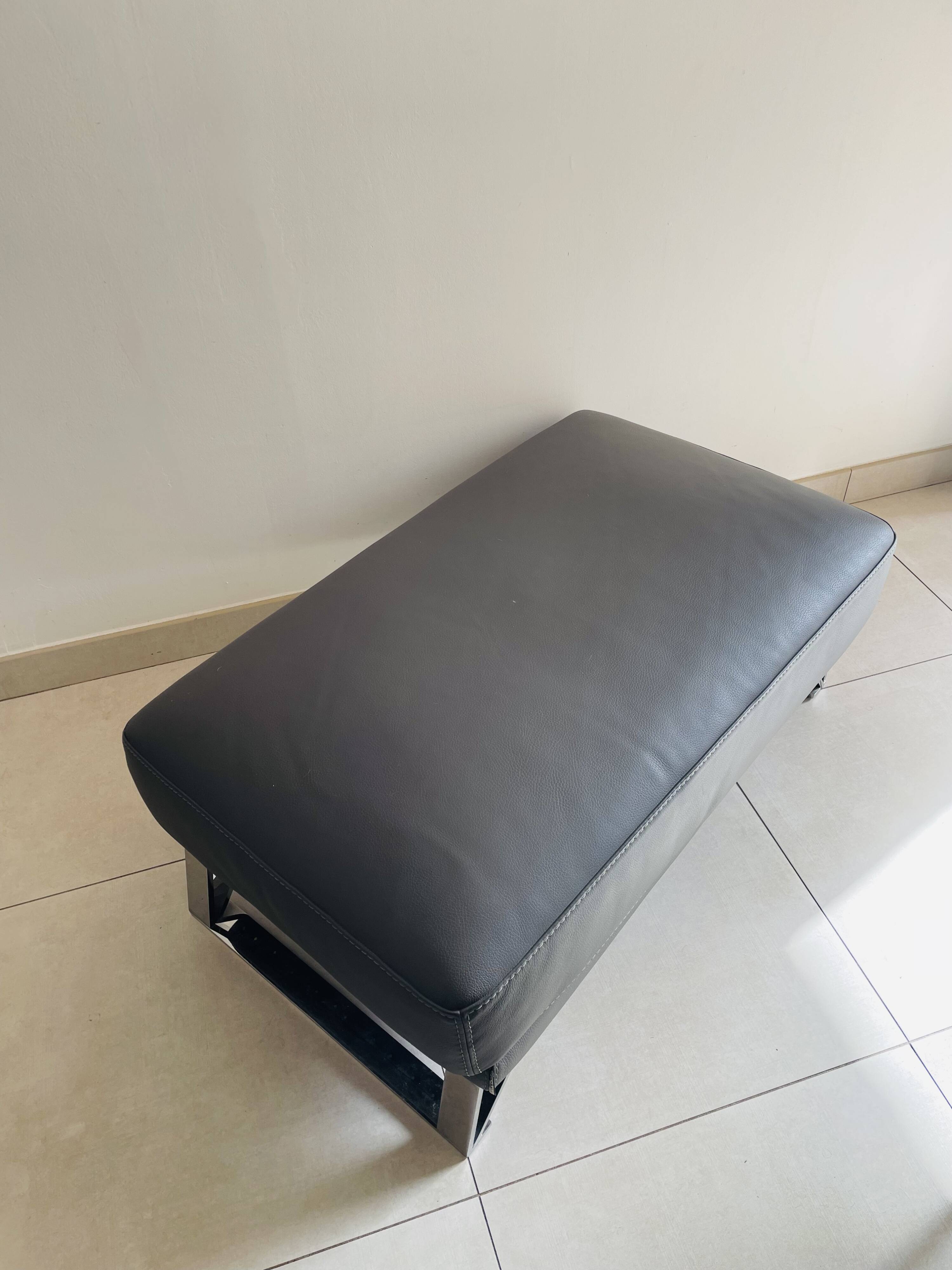 Large Roche Bobois leather pouf in gray color
