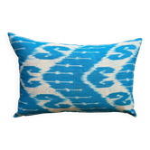 Hand Crafted Silk Ikat Lumbar Cushion Cover, Sky Blue Wave Pillow Case