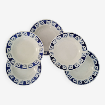 Assiettes creuses porcelaine opaque gien modèle flandre décor style art déco vintage