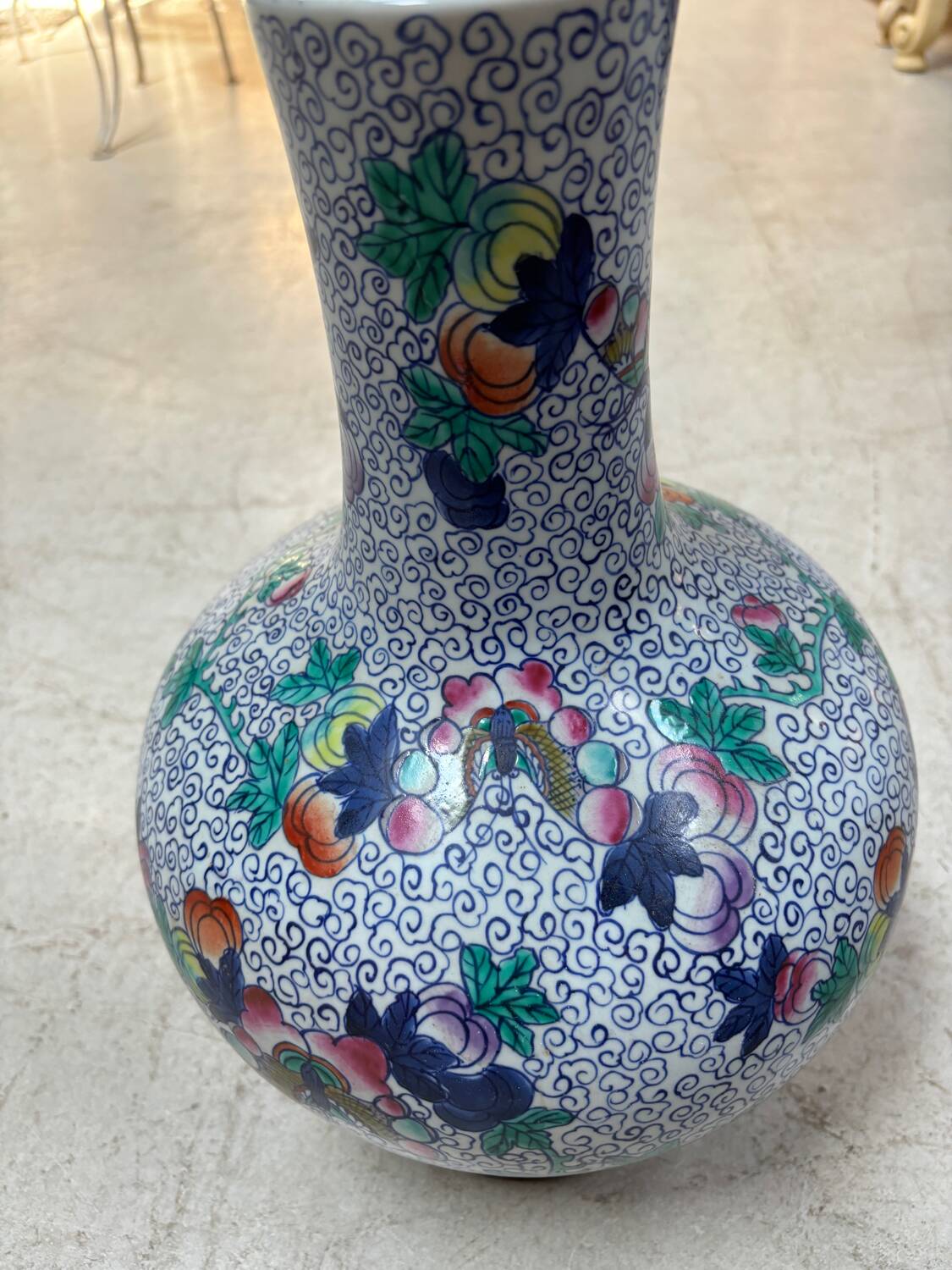 CHINA Polychrome porcelain vase decorated with butterflies Signed under the base 43cm