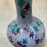 CHINA Polychrome porcelain vase decorated with butterflies Signed under the base 43cm
