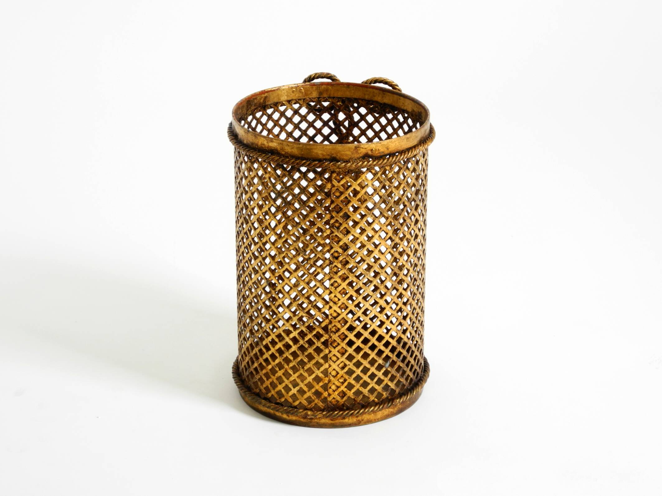 Mid Century Italian Regency Gilt Metal Waste Paper Bin from Li Puma