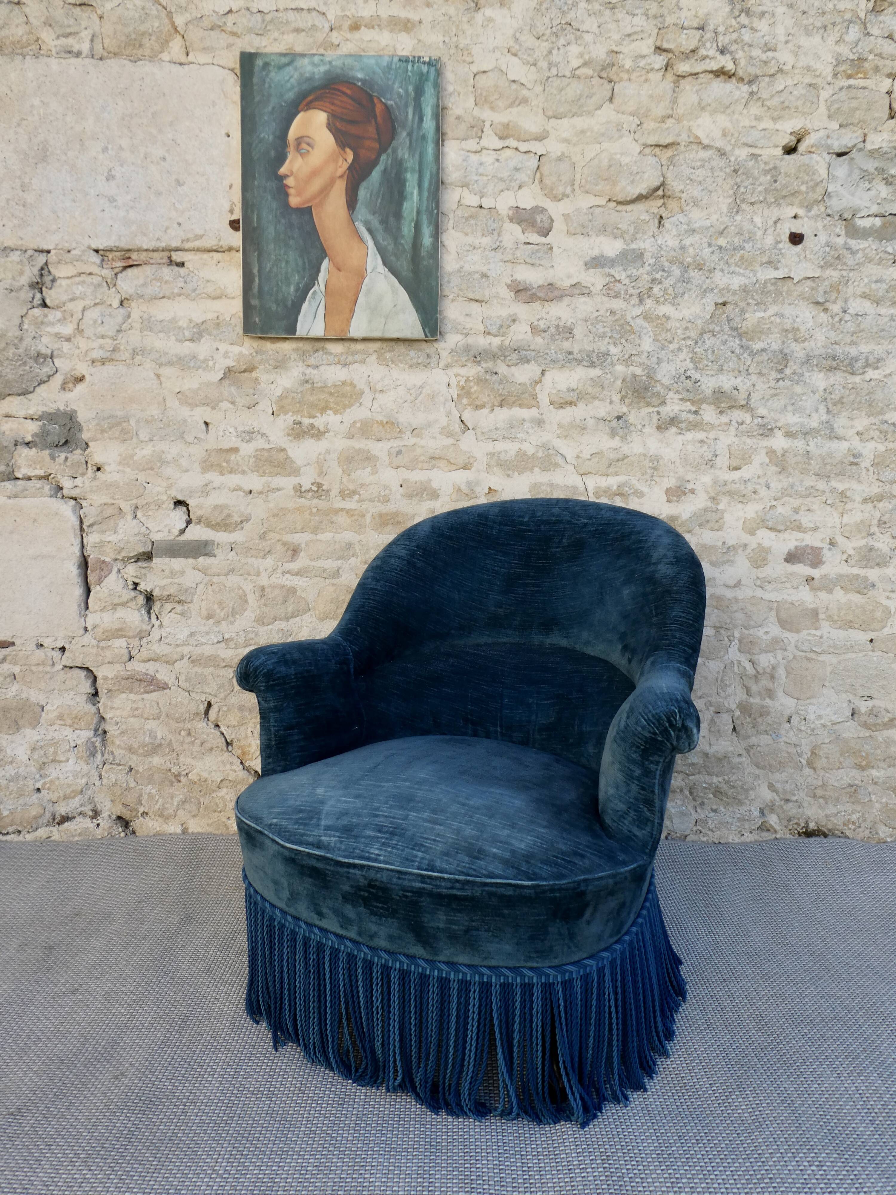 Toad armchair, blue velvet