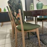 Chairs year 50/60, restored in green velvet and jungle parrot