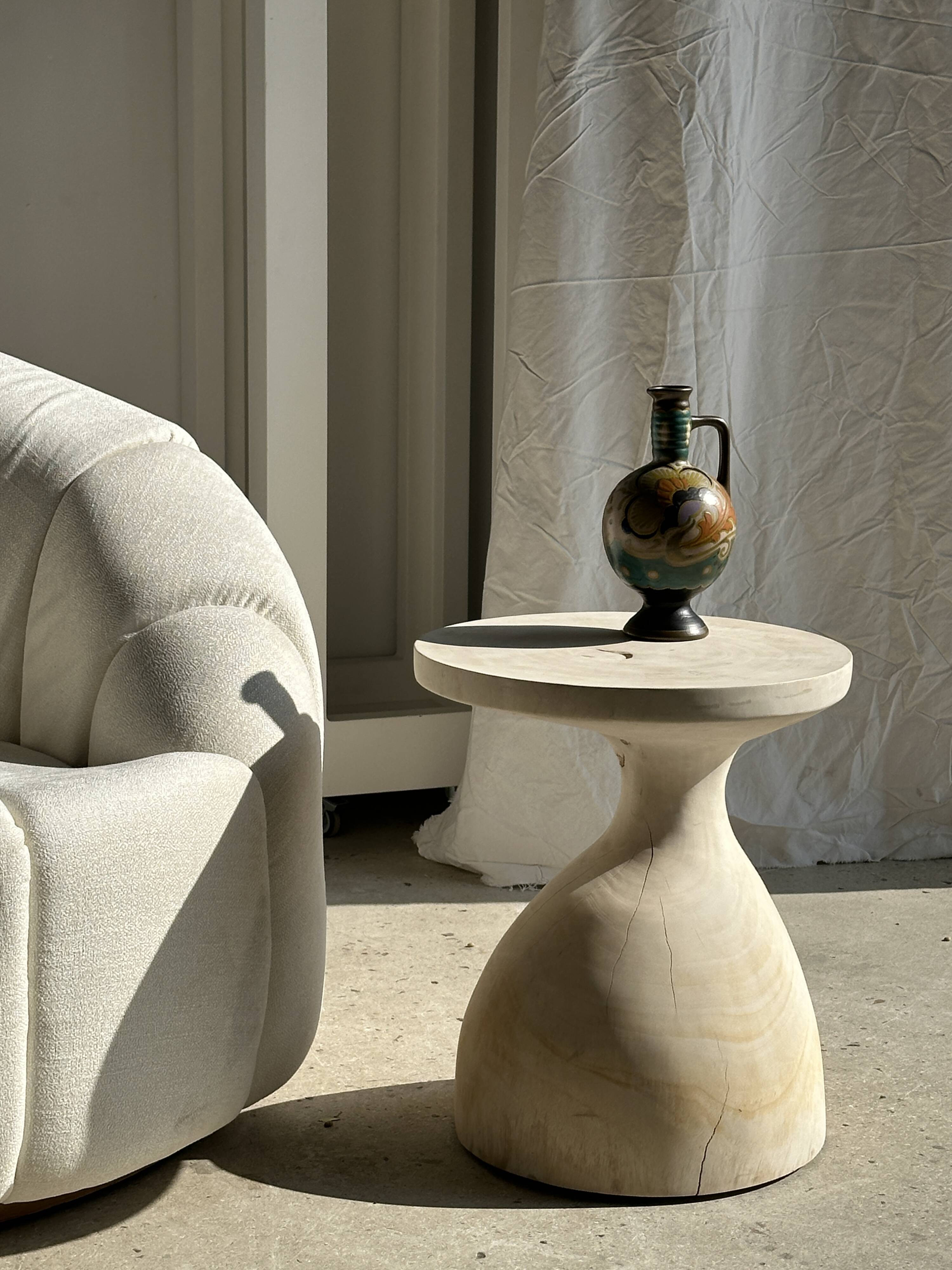 Large white circular armchair, white fabric upholstery