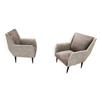 Pair of Pearl Grey and Taupe Velvet Armchairs Attr. to Carlo de Carli, Italy