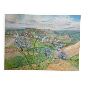 Spring landscape, Puy de Dôme, signed Maurice Bouillot, 1972