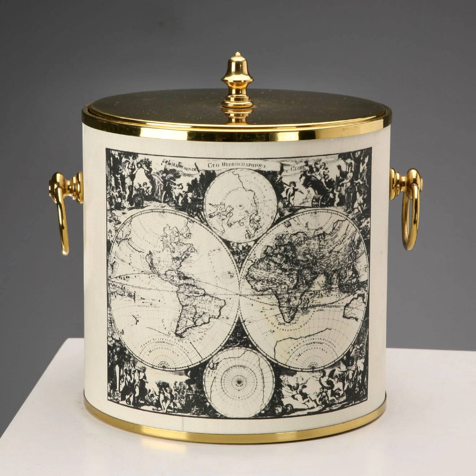Vintage brass and fabric ice bucket, Italy, 1970s.