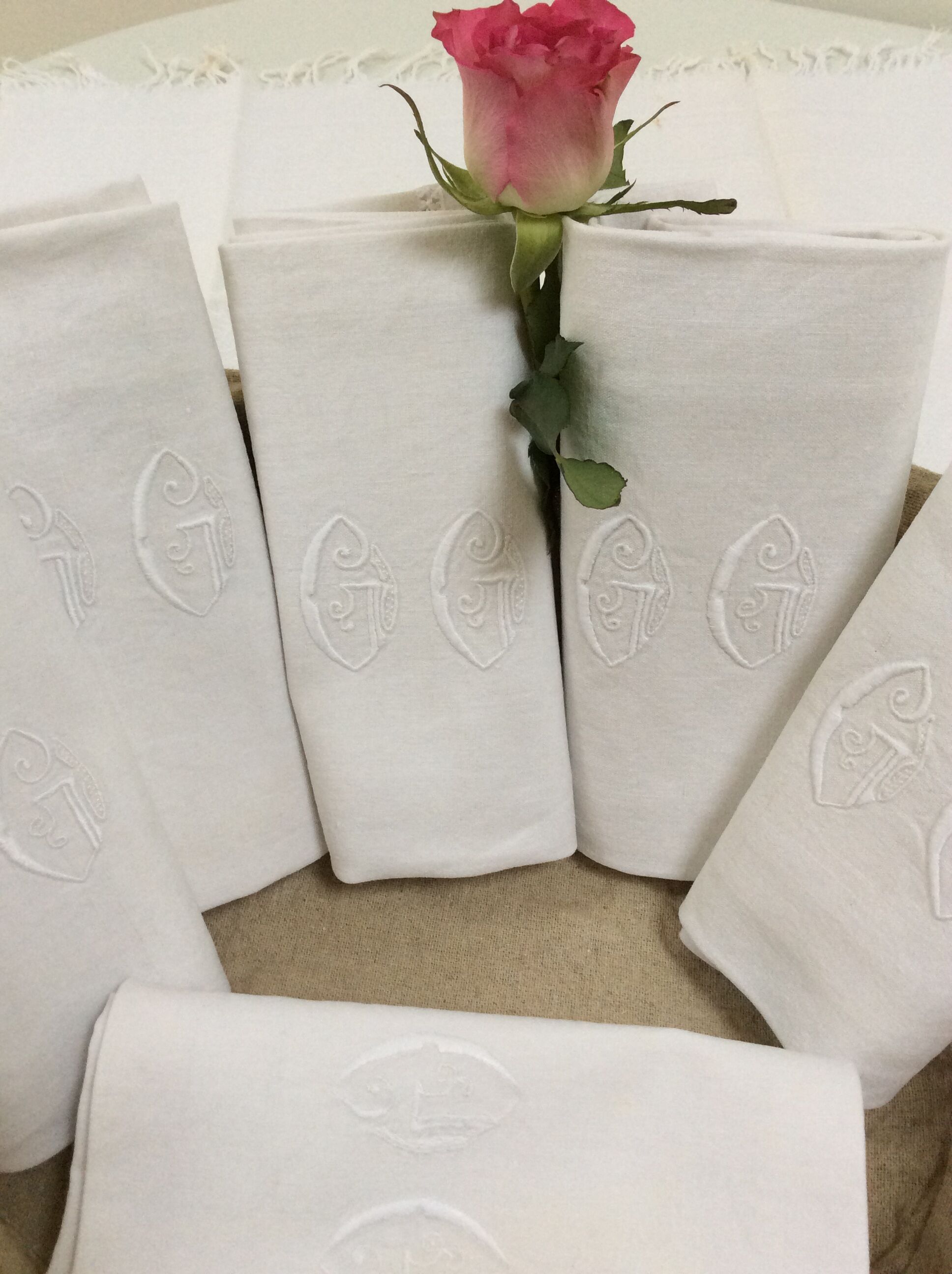 Lot of 6 embroidered towels and monogrammed
